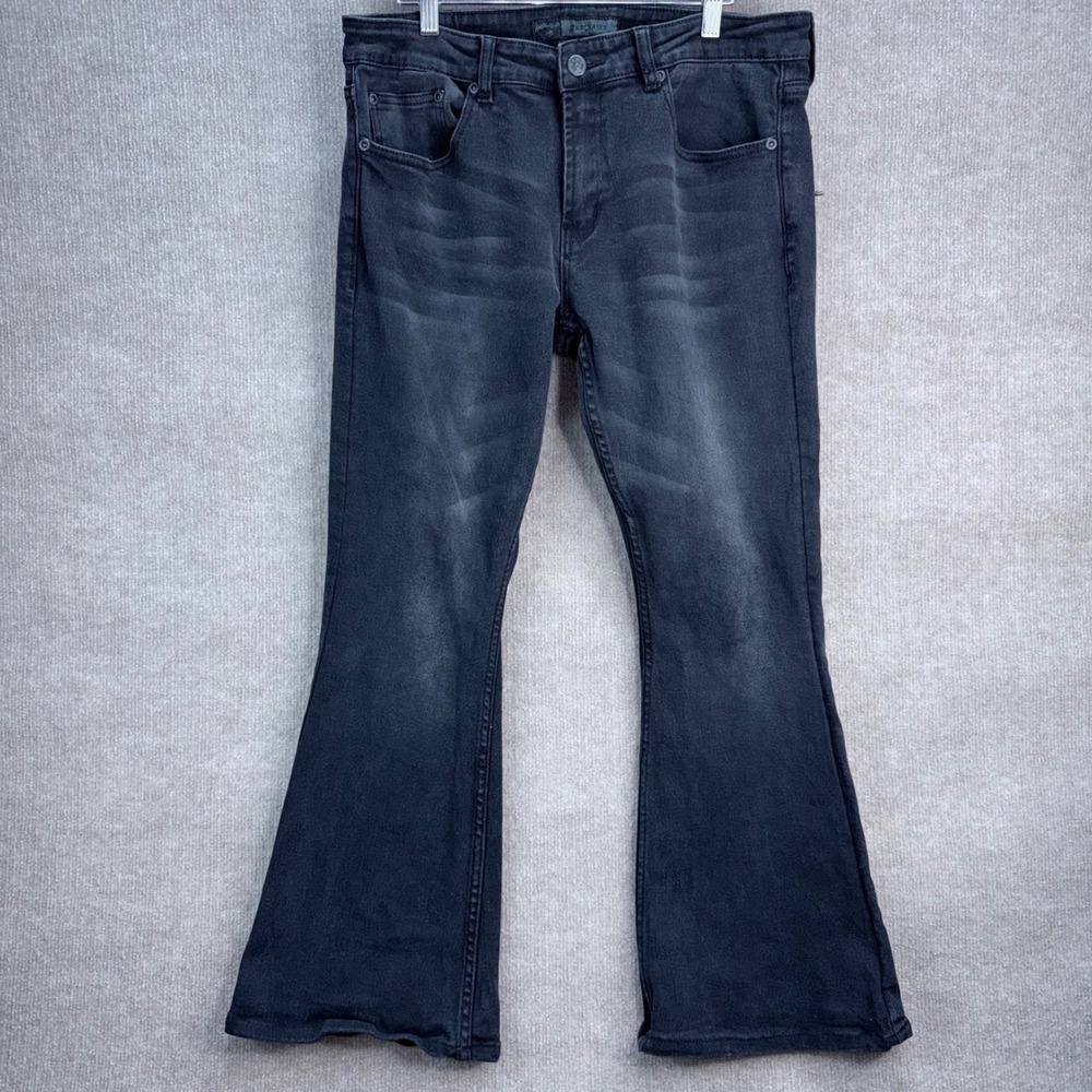 Wornstar Starchaser Slim Flare Jeans Mens 36 Faded Black Rocker Denim Glam Metal